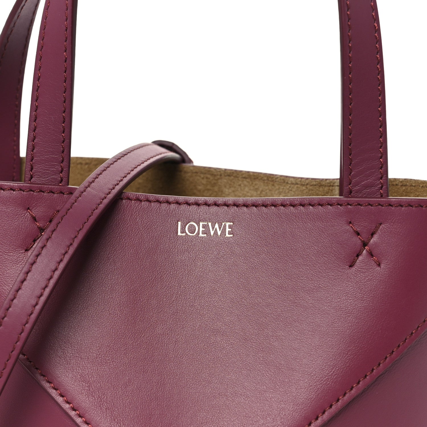 Loewe Shiny Calfskin Mini Puzzle Fold Tote Dark Burgundy 7 of 10