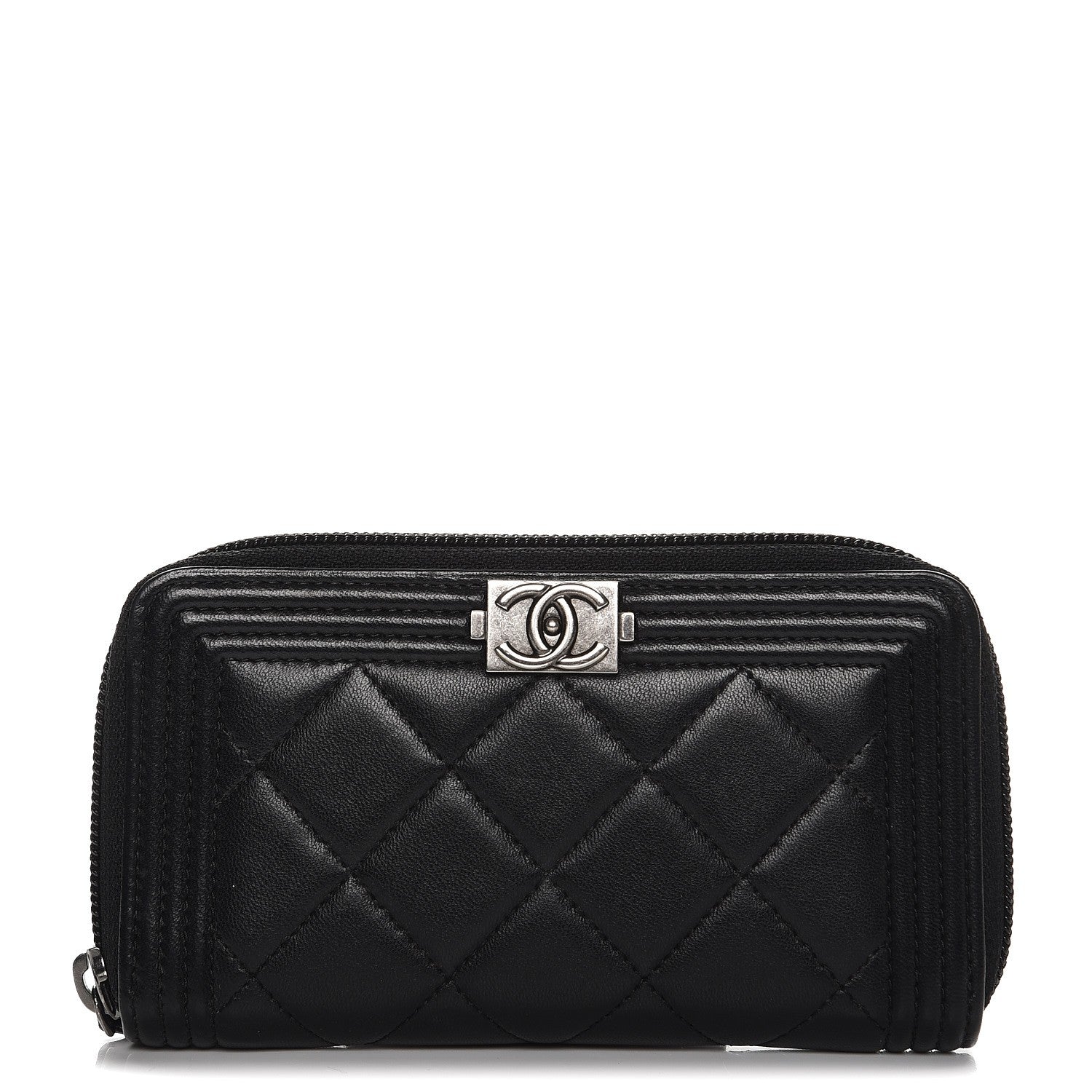 Chanel Lambskin Quilted Small Boy Zip Around Wallet Black 1 of 9