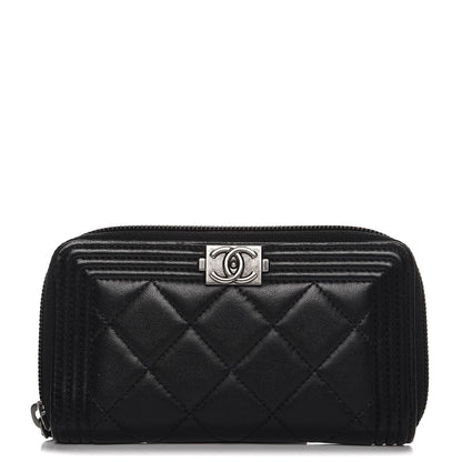 Chanel Lambskin Quilted Small Boy Zip Around Wallet Black 1 of 9