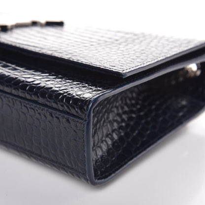 Saint Laurent Calfskin Crocodile Embossed Medium Classic Monogram Kate Tassel Satchel Blue Sapphire 9 of 12