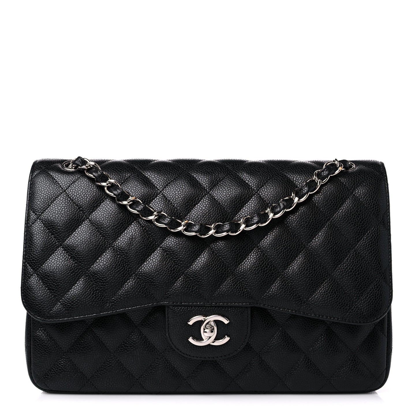Caviar Quilted Jumbo Double Flap Black