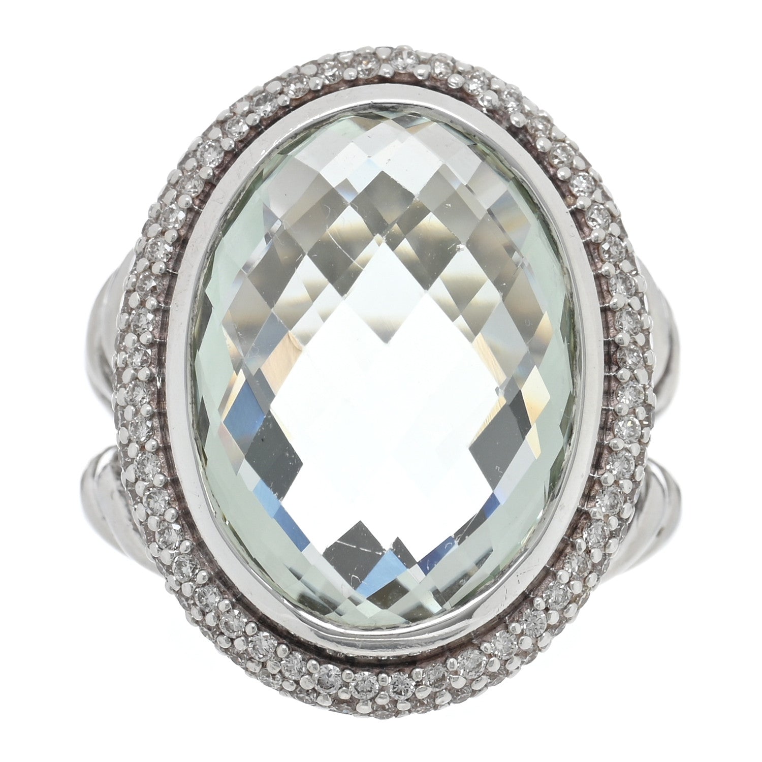 David Yurman Sterling Silver Diamond Prasiolite 18mm Signature Oval Ring 52 6 3 of 4
