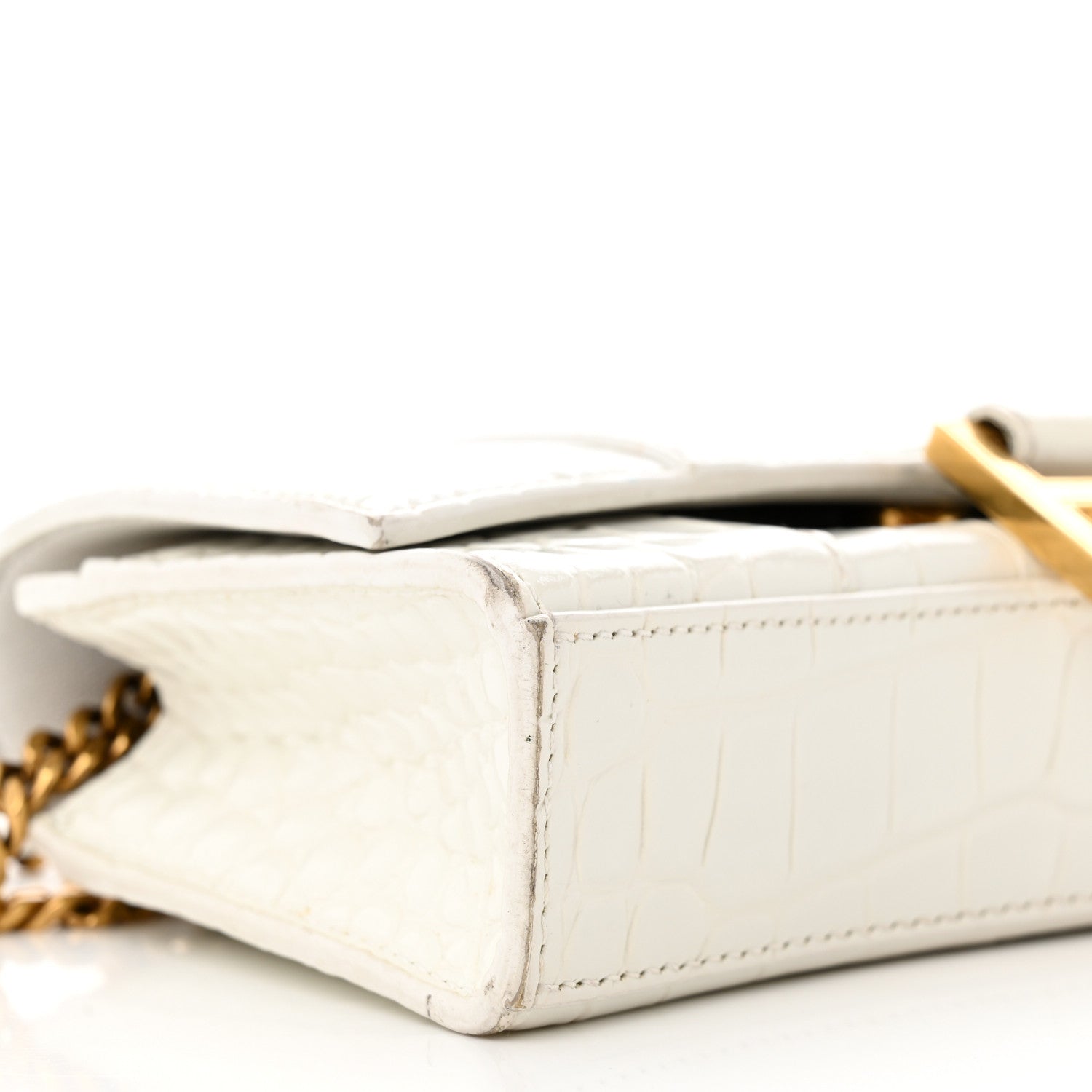 Balenciaga Shiny Calfskin Crocodile Embossed Hourglass Chain Bag White 8 of 26