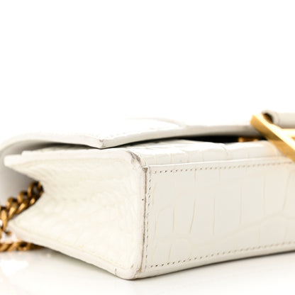 Balenciaga Shiny Calfskin Crocodile Embossed Hourglass Chain Bag White 8 of 26