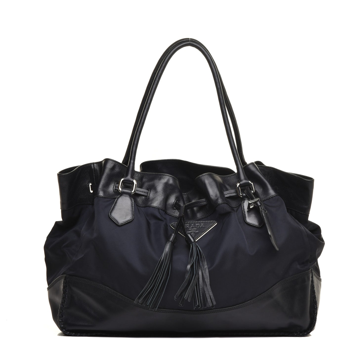 Tessuto Nylon Nappa Soft Drawstring Tote Navy Black