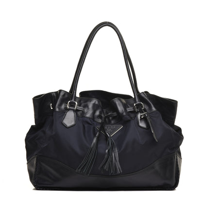 Prada Tessuto Nylon Nappa Soft Drawstring Tote Navy Black 1 of 8
