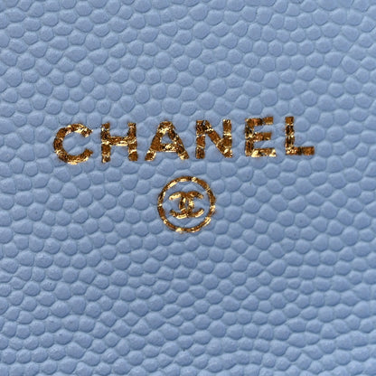 Chanel Caviar Quilted Flap Card Holder Wallet Light Blue 6 of 9