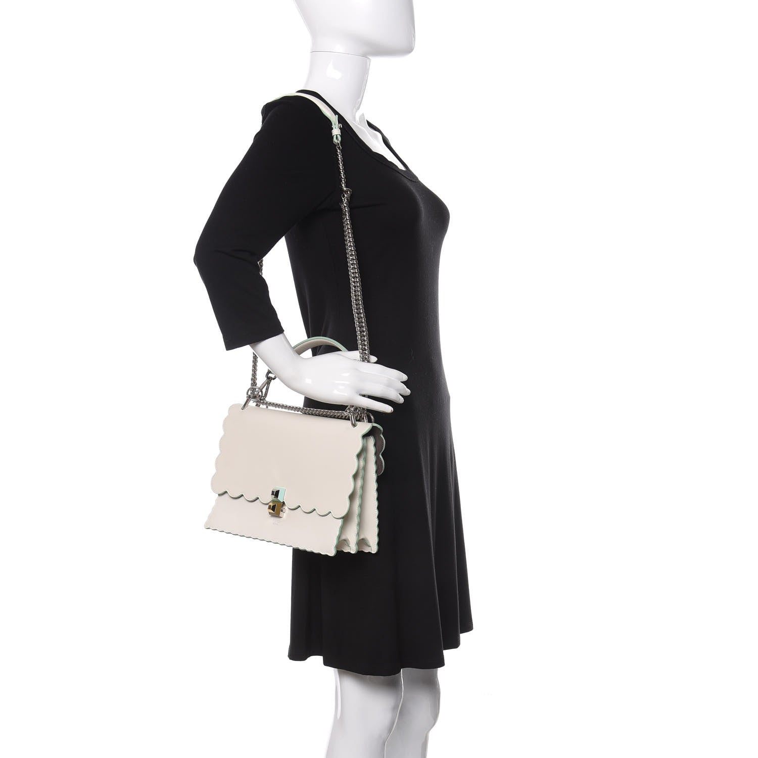 Fendi Vitello Baltico Scalloped Studded Kan I Shoulder Bag Bianco 2 of 14