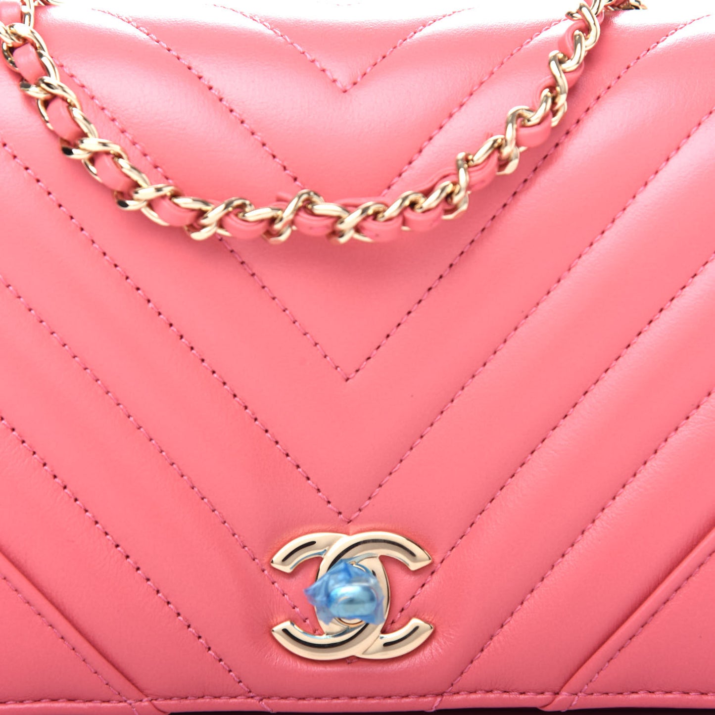 Calfskin Chevron Quilted Mini Statement Flap Pink