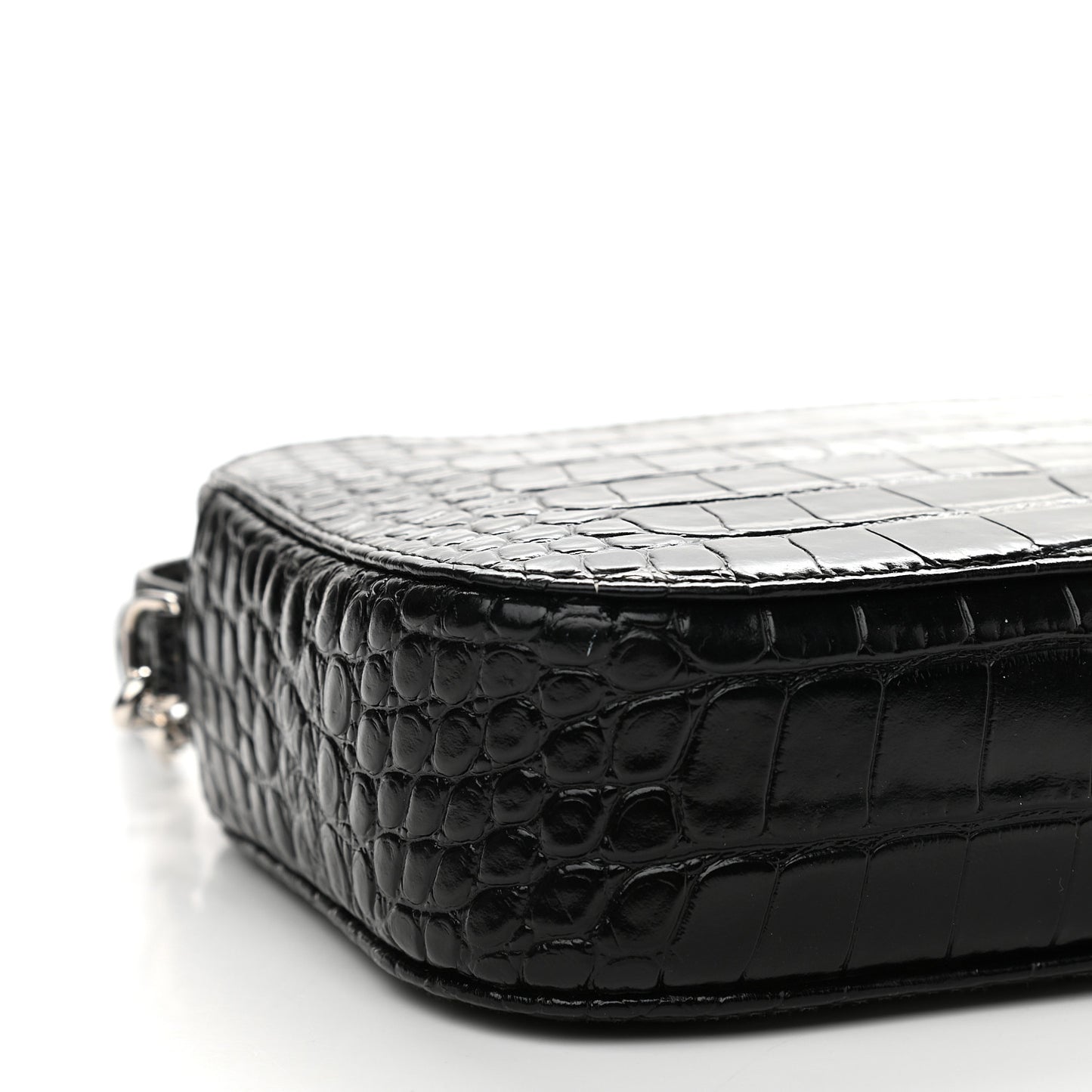 Shiny Calfskin Logo Crocodile Embossed S Everyday Camera Bag with Handle Black