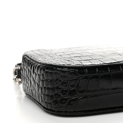 Balenciaga Shiny Calfskin Logo Crocodile Embossed S Everyday Camera Bag with Handle Black 7 of 9