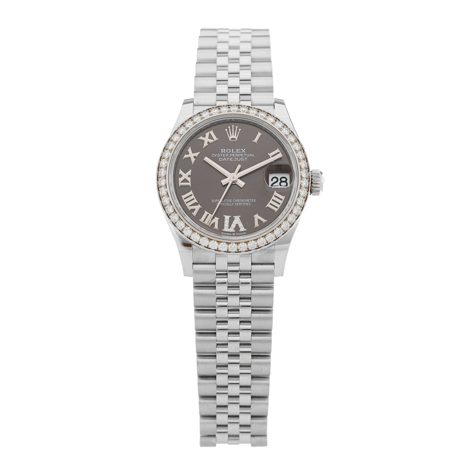 Rolex Stainless Steel 18K White Gold Diamond 31mm Oyster Perpetual Datejust Watch Dark Grey Roman 278384RBR 1 of 4