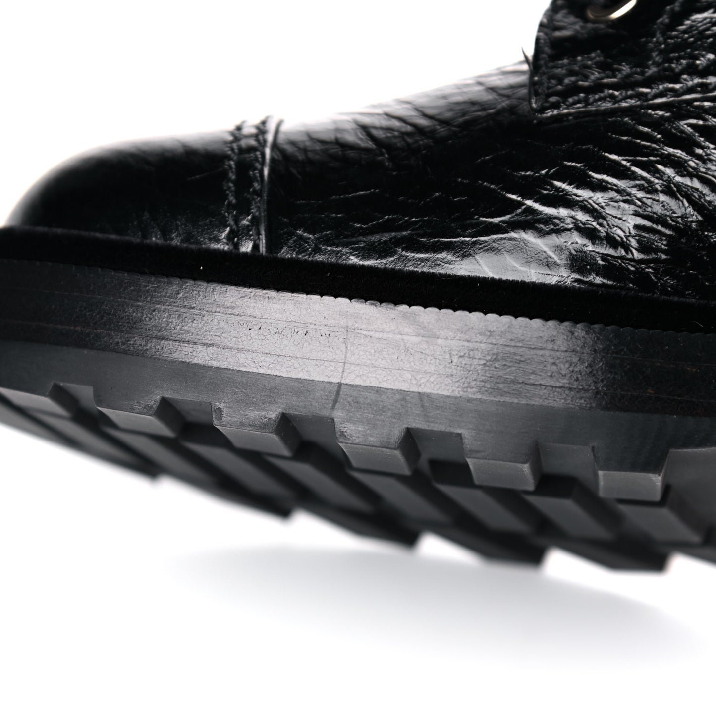 Shiny Calfskin Velvet Pearl Combat Short Boots 37 Black