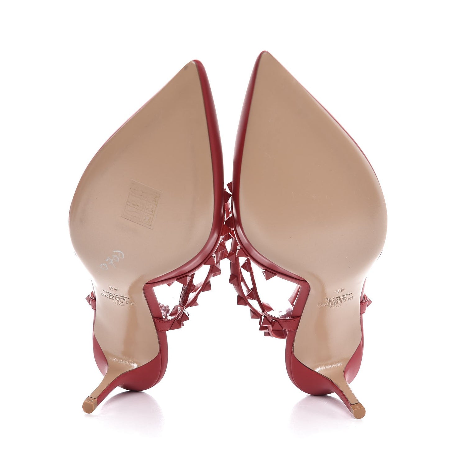 Calfskin Lacquered Monochrome Rockstud Ankle Strap 65mm Pumps 40 Rosso Valentino