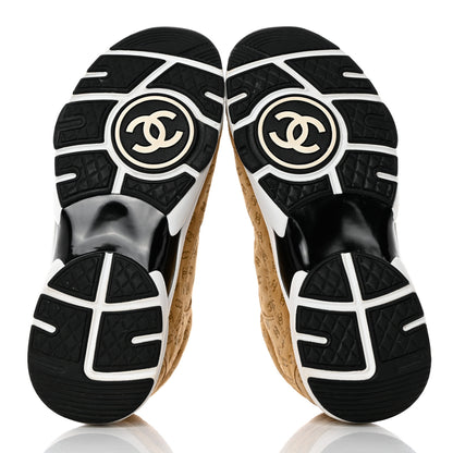 Chanel Nylon Suede Calfskin Printed CC Sneakers 37 Beige 5 of 9
