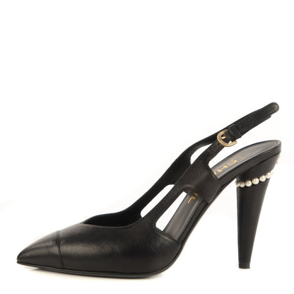 Chanel Lambskin Pearl Slingback Pumps 38.5 Black 1 of 8
