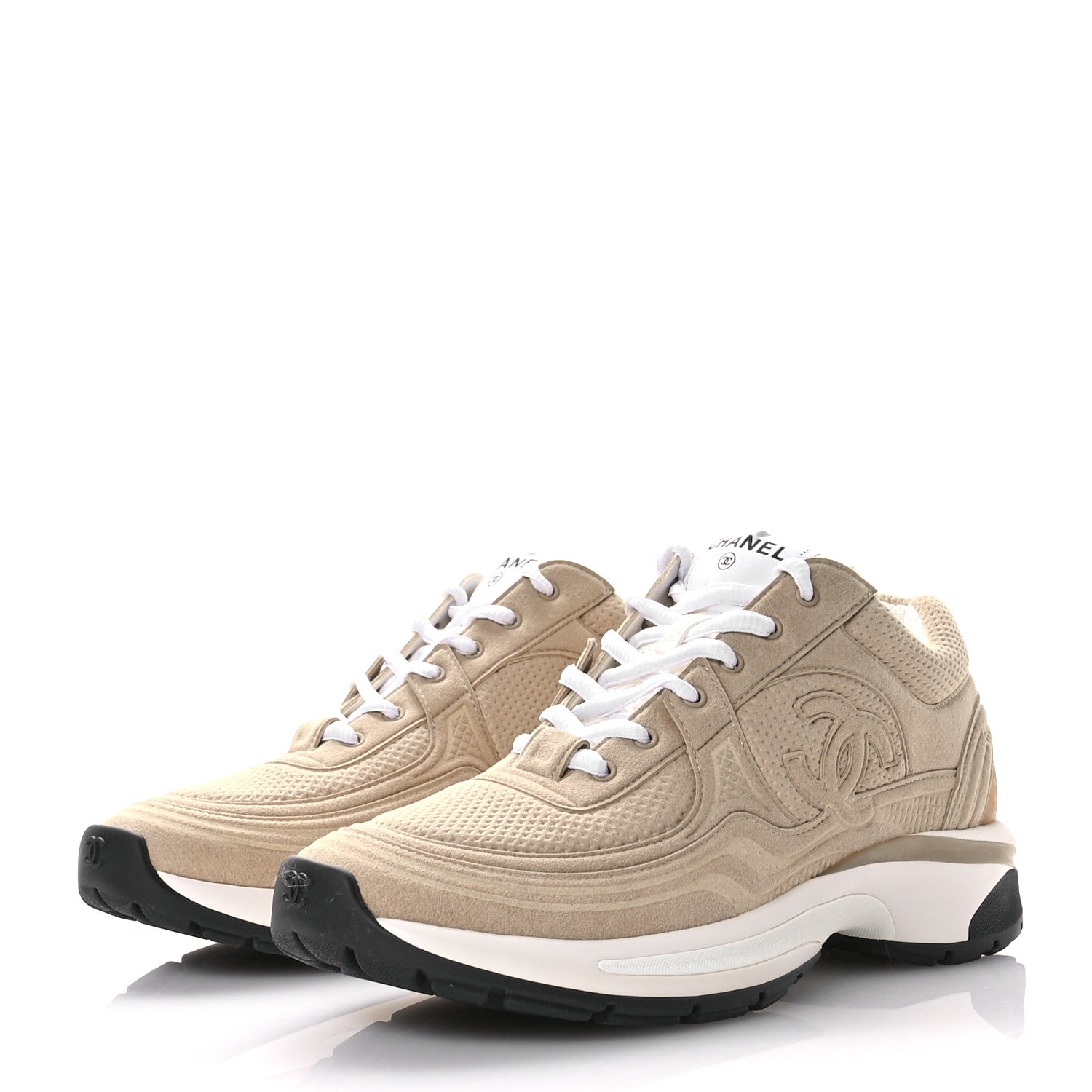 Chanel Fabric Womens CC Sneakers 39.5 Beige 4 of 9