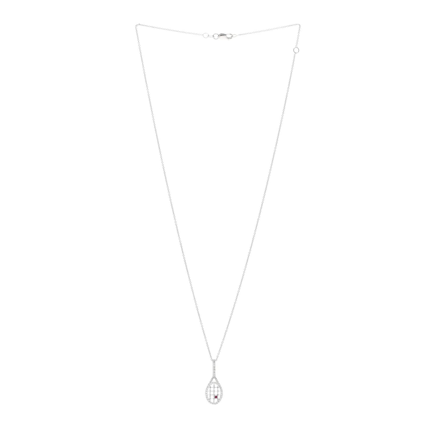 18K White Gold Diamond Tiny Treasures Tennis Racket Pendant Necklace