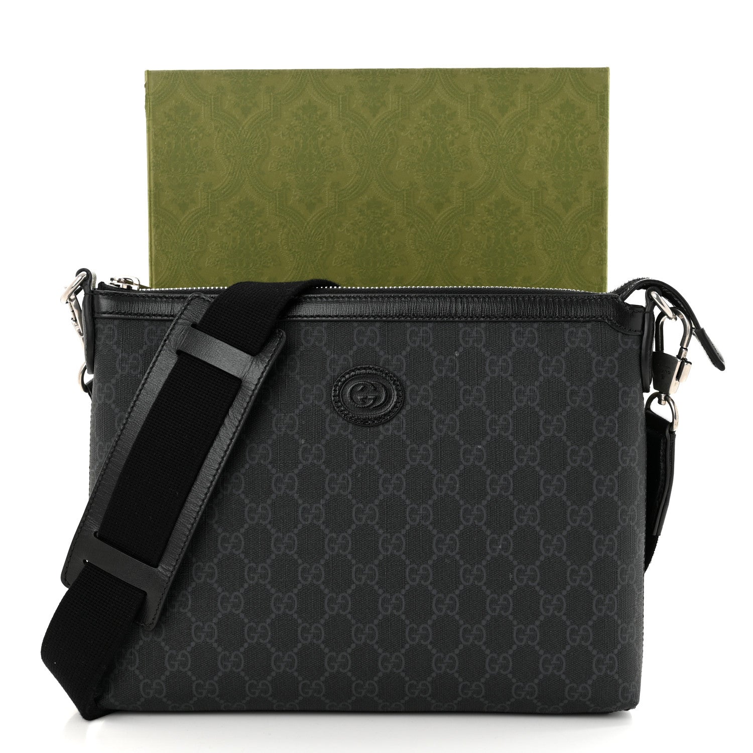 Gucci GG Supreme Monogram Azalea Calfskin Retro Interlocking G Wristlet Messenger Bag Black 13 of 13