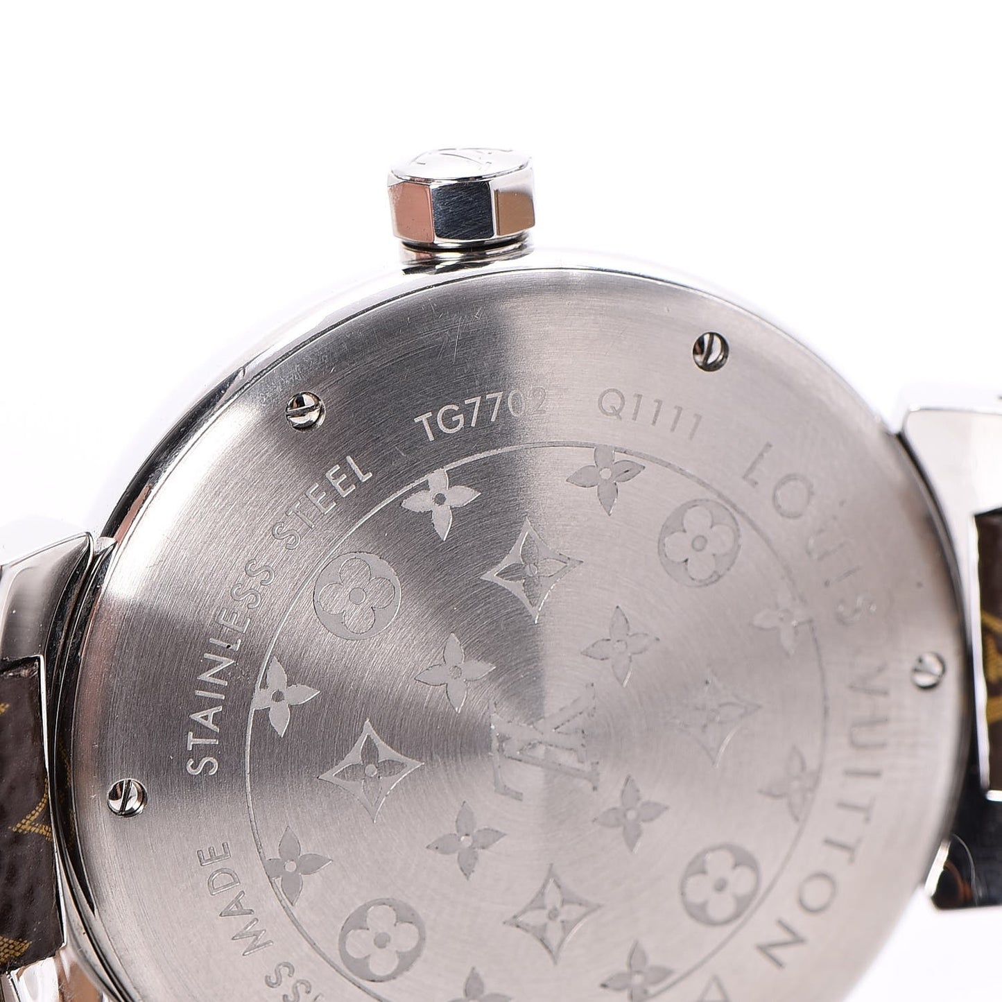 Stainless Steel Monogram 39mm Tambour Quartz Watch Brown