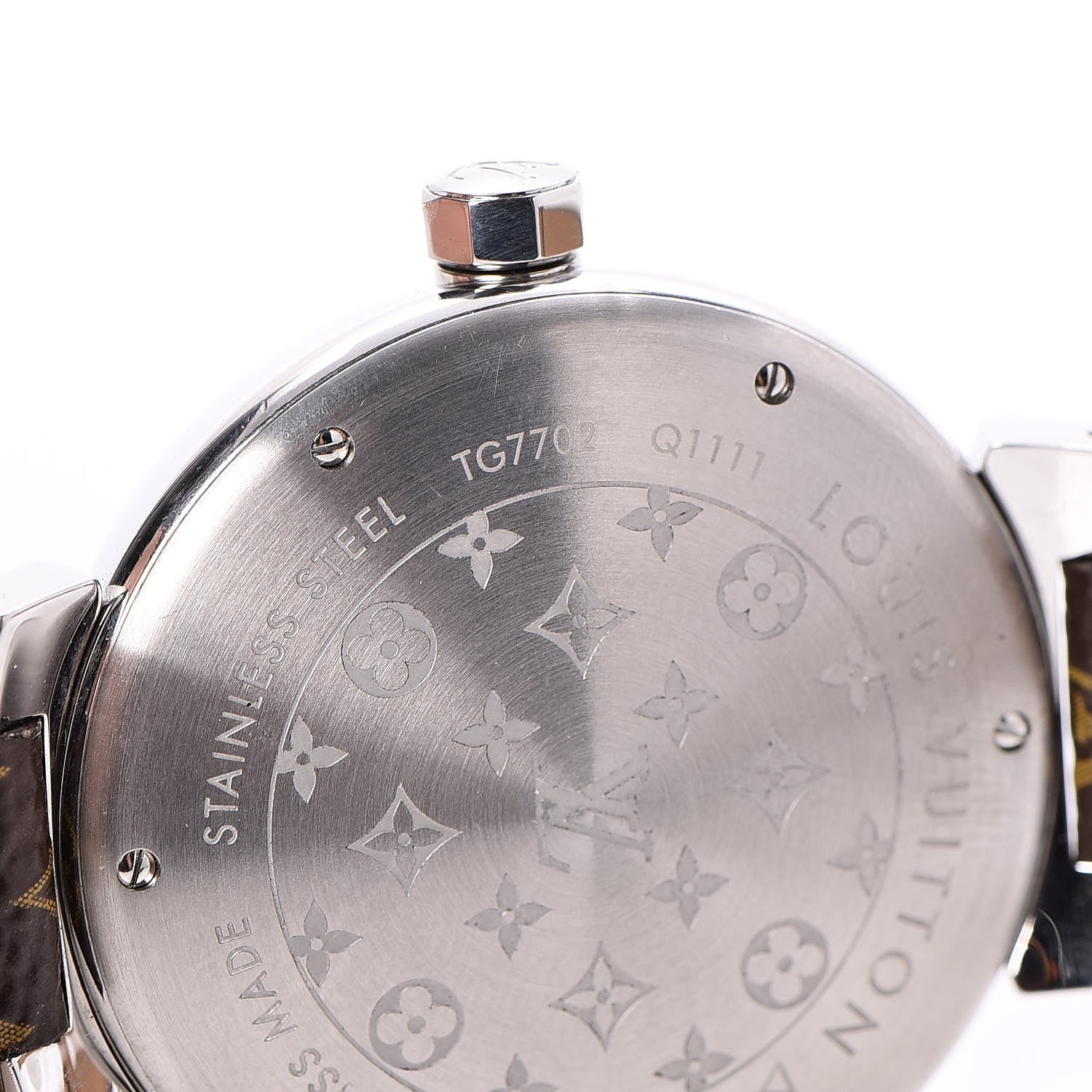 Louis Vuitton Stainless Steel Monogram 39mm Tambour Quartz Watch Brown 10 of 11