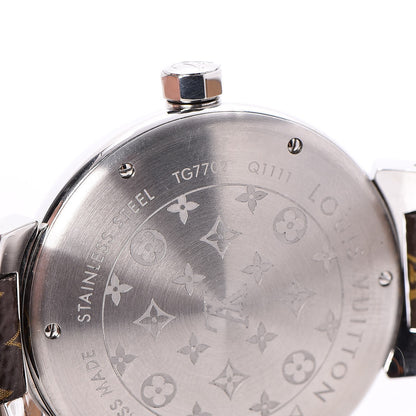 Louis Vuitton Stainless Steel Monogram 39mm Tambour Quartz Watch Brown 10 of 11