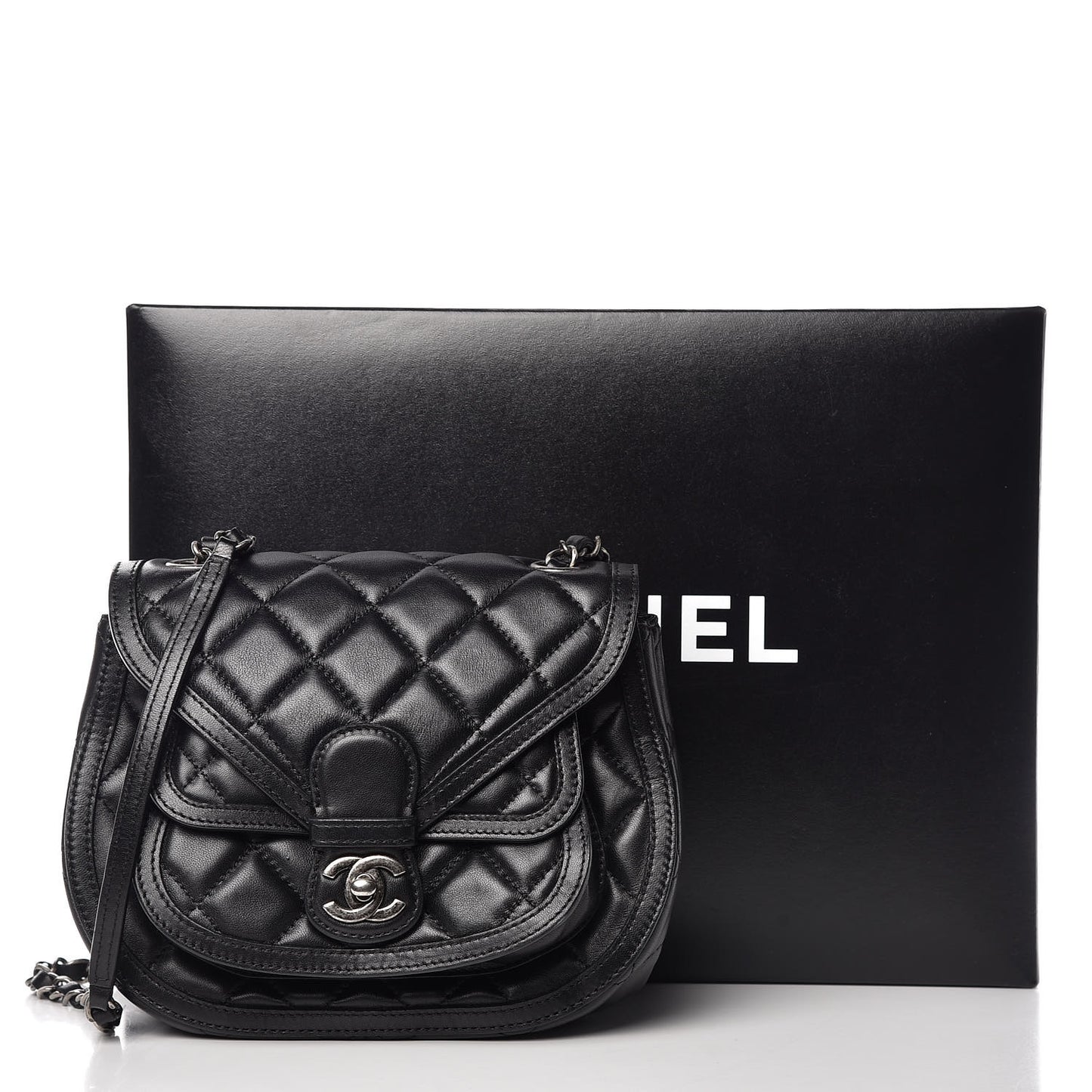 Lambskin Quilted Messenger Flap Black