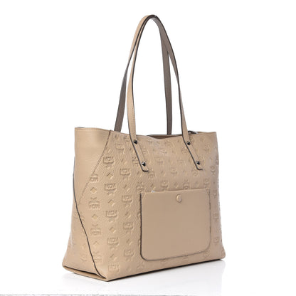 MCM Calfskin Ottomar Monogram Medium Klara Top Zip Tote New Beige 3 of 10