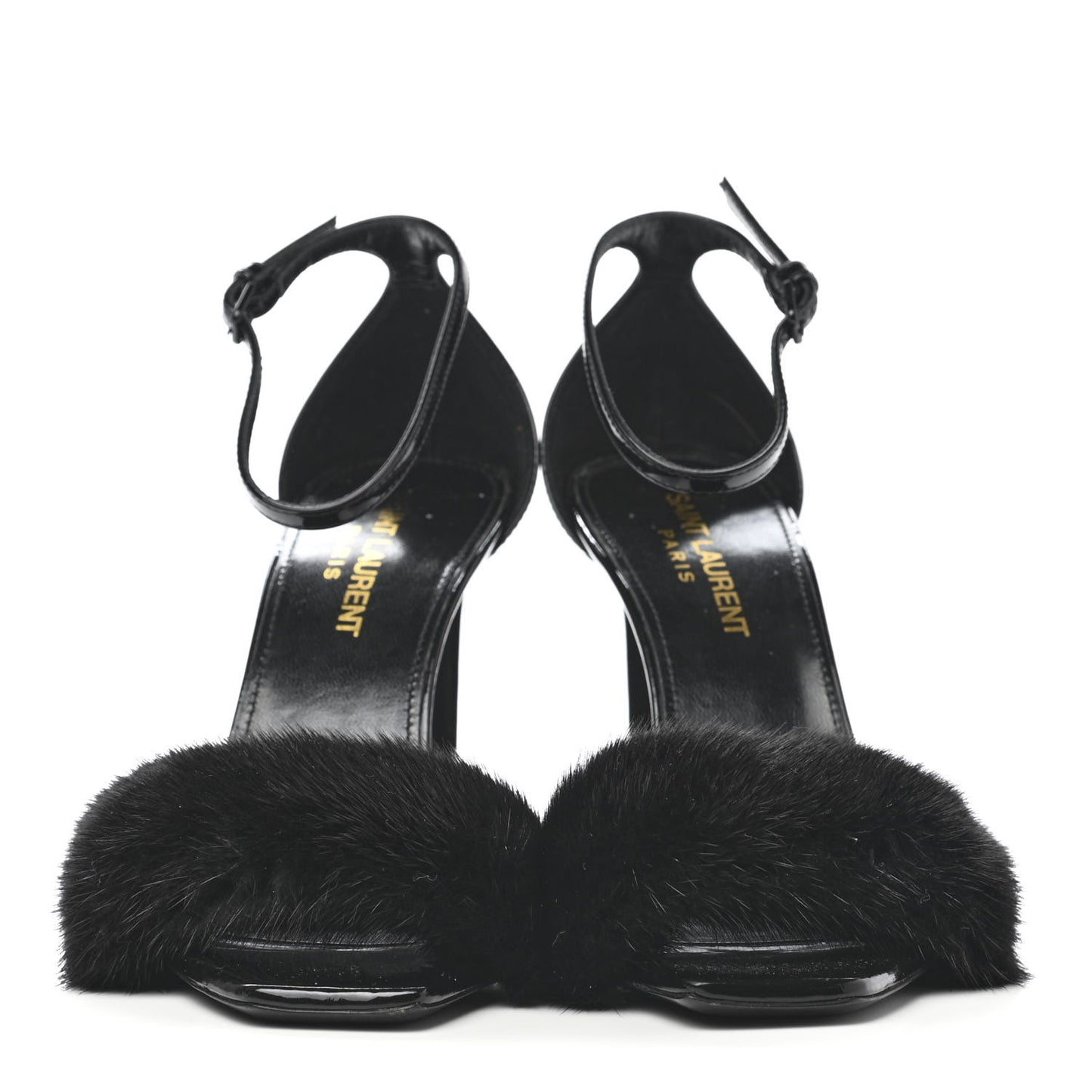 Mink Patent Ankle Strap Sandals 36 Black
