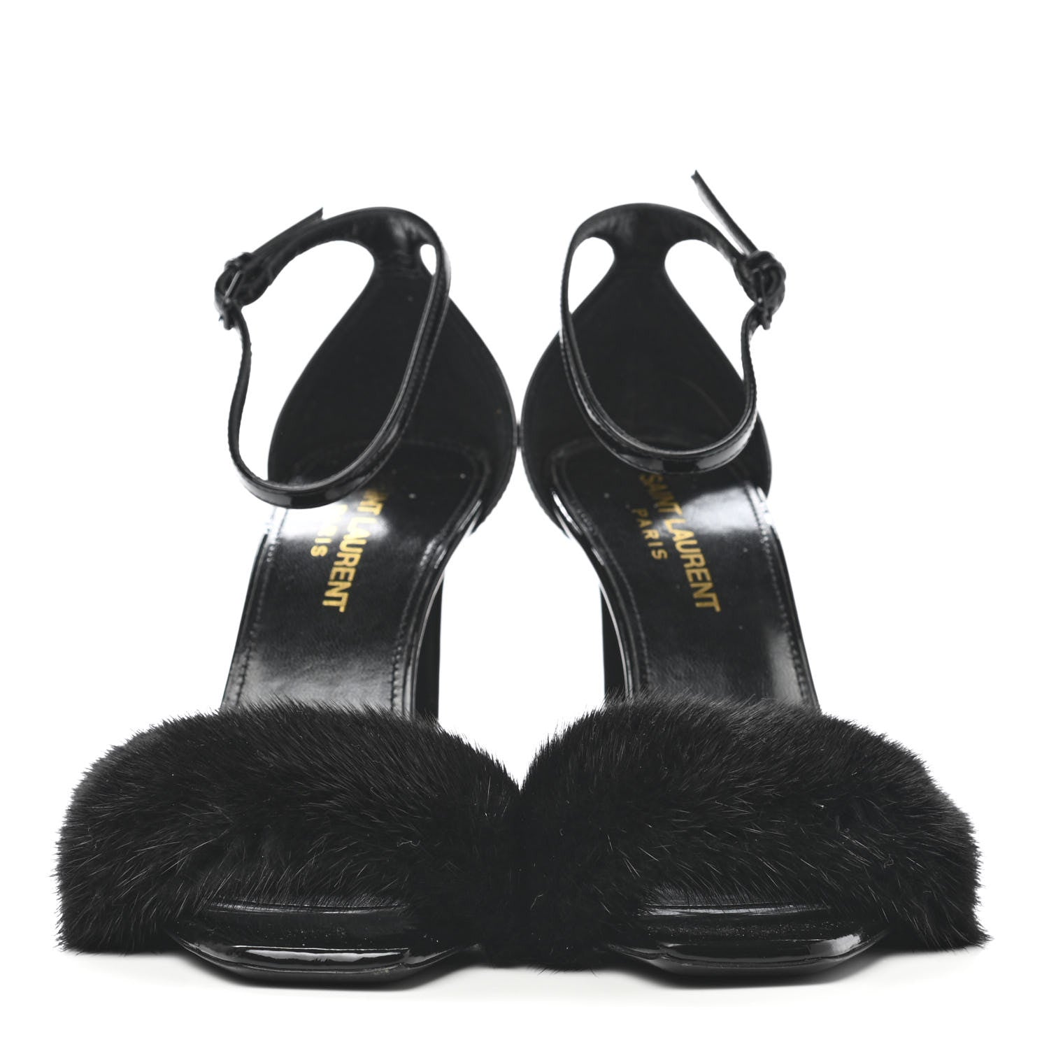 Saint Laurent Mink Patent Ankle Strap Sandals 36 Black 2 of 8