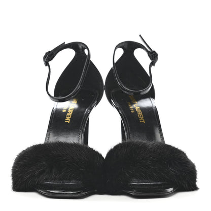 Saint Laurent Mink Patent Ankle Strap Sandals 36 Black 2 of 8