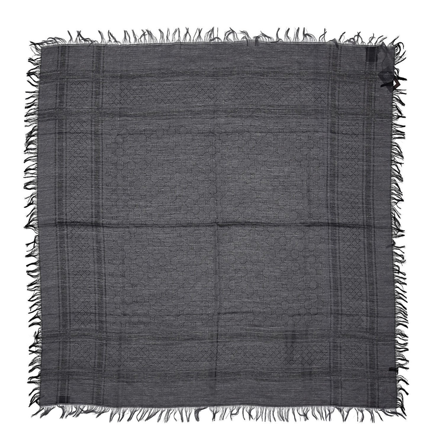 Gucci Wool Silk GG Monogram Diamante Plaid Surviee Shawl Graphite Black 1 of 3