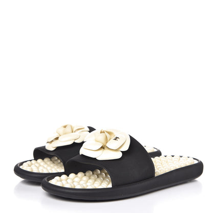 Chanel Thermoplastic PVC Camellia Mule Sandals 40 Black Ivory 3 of 8