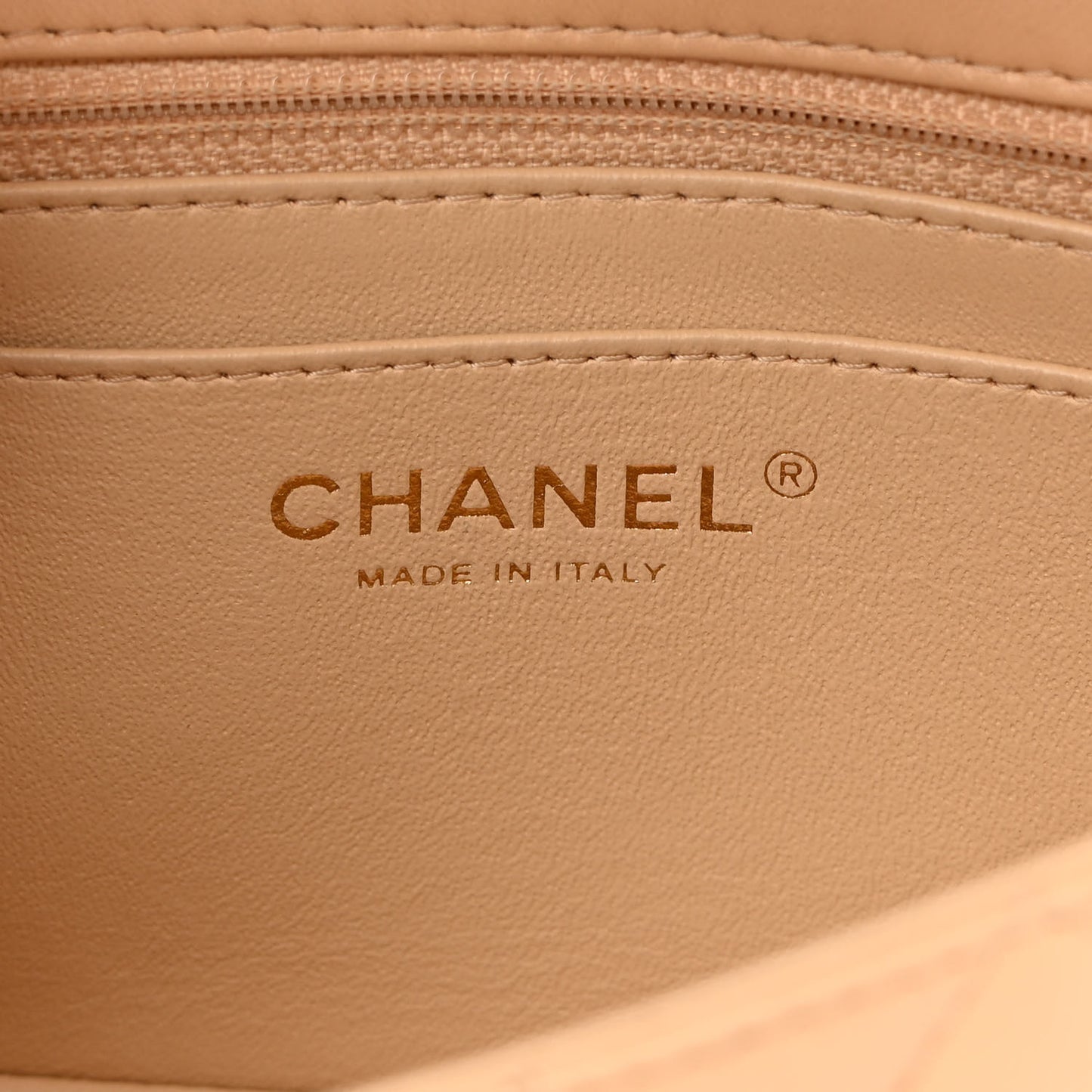 Lambskin Quilted Mini Rectangular Flap Beige