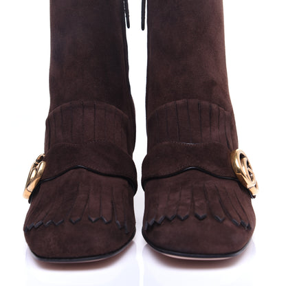 Gucci Kid Scamosciato GG Marmont Fringe 75mm Ankle Boots 38 Cocoa 2 of 13