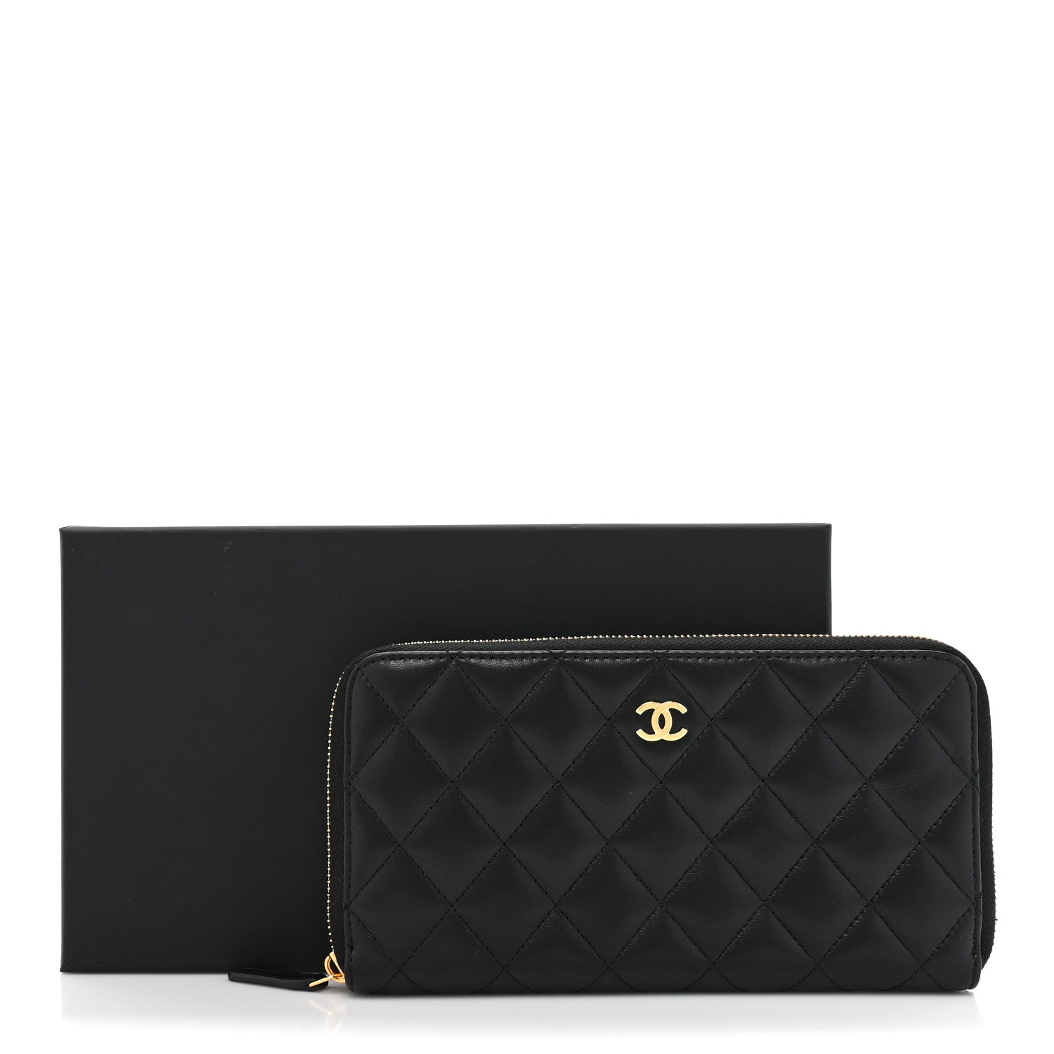 Chanel Lambskin Quilted Large Gusset Zip Around Wallet Black 14 of 14