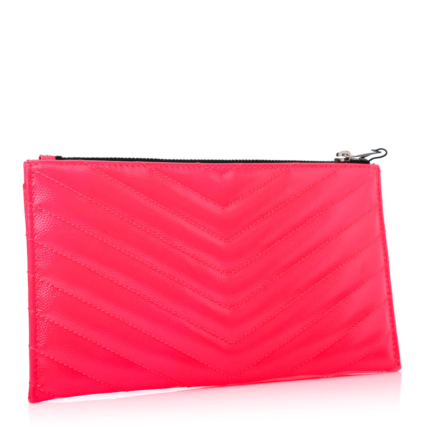Patent Grain De Poudre Matelasse Chevron Monogram Bill Pouch Neon Pink