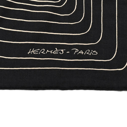 Hermes Cashmere Silk Pegase Paysage Shawl 140 Black Beige 2 of 5