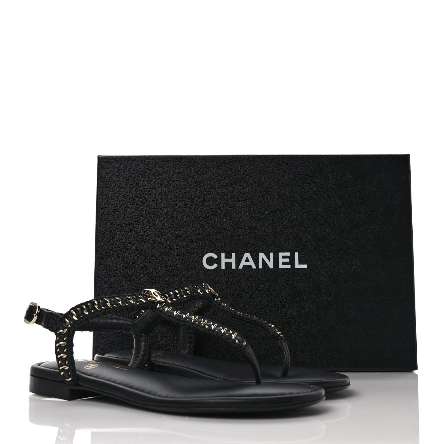 Lambskin Embroidered CC Thong Sandals 37 Black