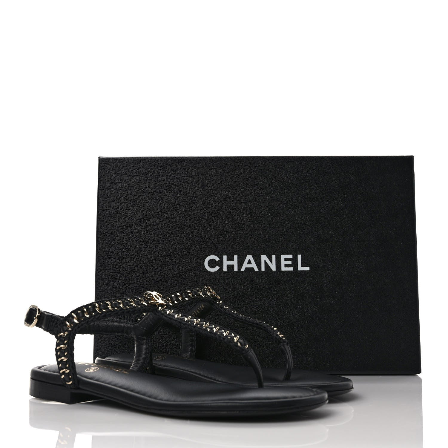 Chanel Lambskin Embroidered CC Thong Sandals 37 Black 9 of 9