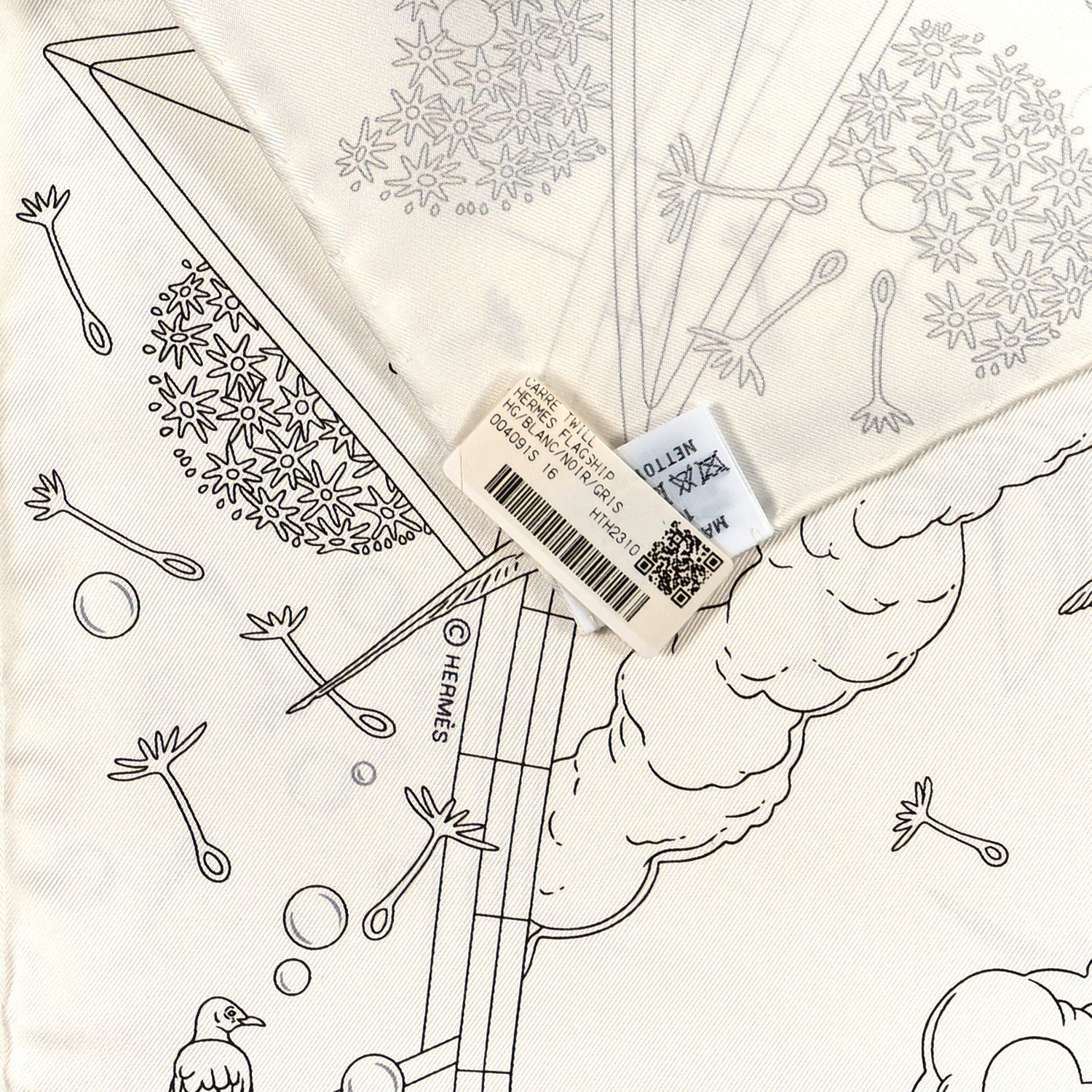 Hermes Silk Flagship Scarf 90 White Black Gris 3 of 3