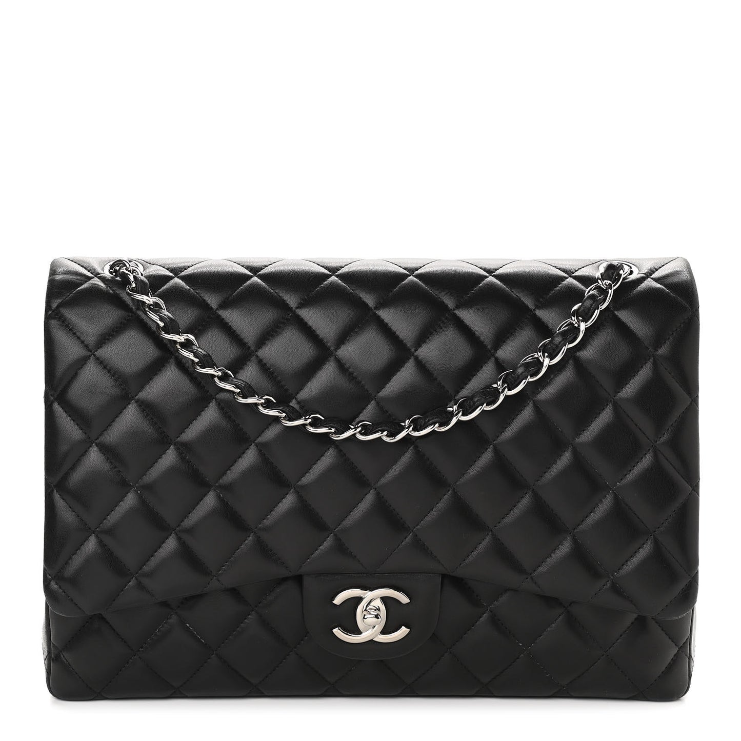 Lambskin Quilted Maxi Double Flap Black