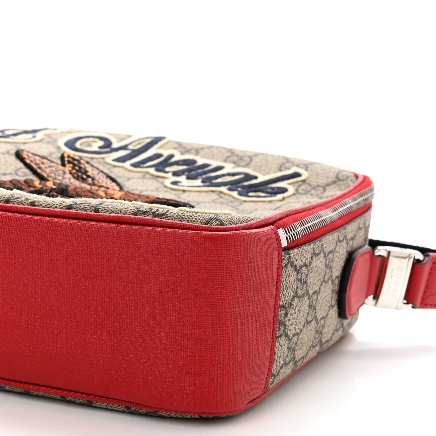 GG Supreme Monogram Blind For Love Embroidered Crossbody Bag Beige Hibiscus Red