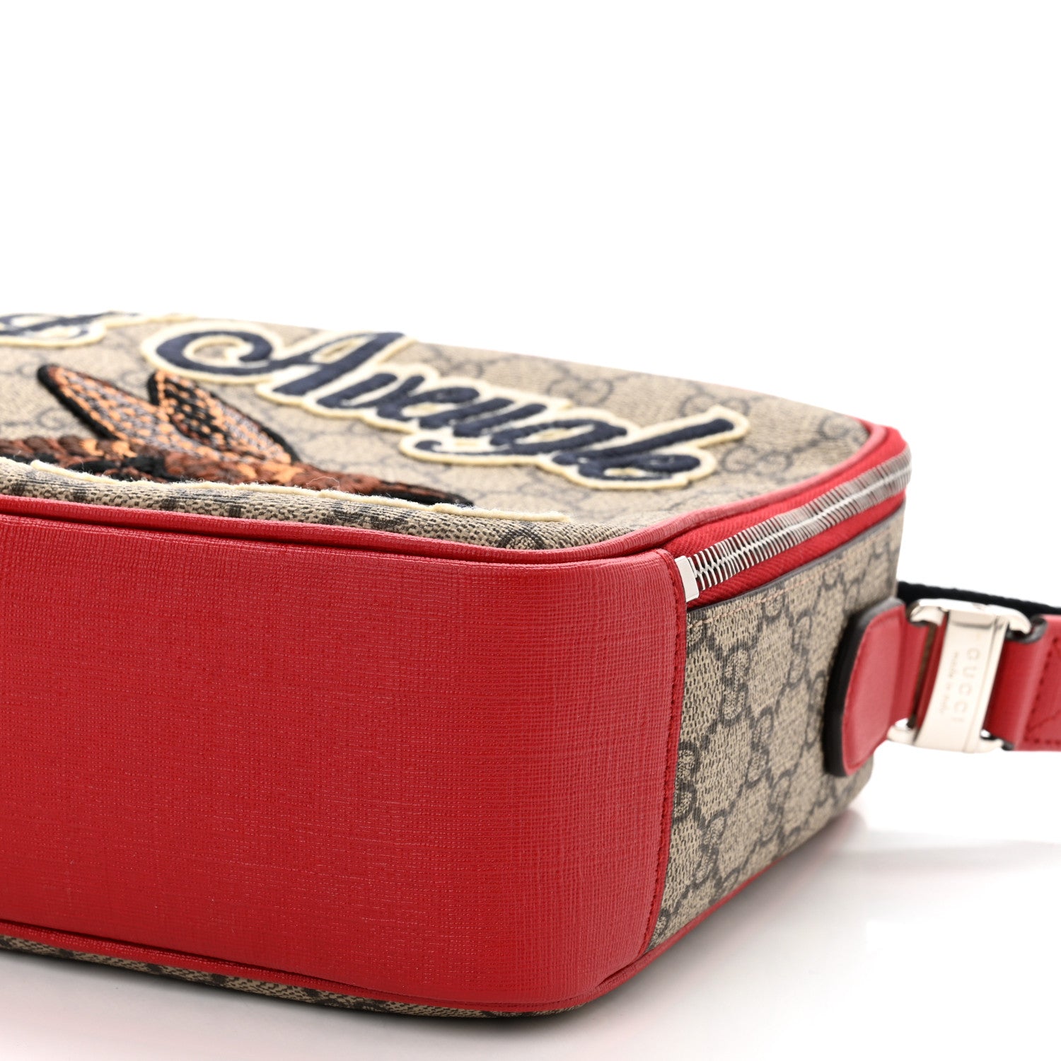 Gucci GG Supreme Monogram Blind For Love Embroidered Crossbody Bag Beige Hibiscus Red 11 of 11