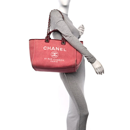 Chanel Canvas Large Deauville Tote Red 3 of 11
