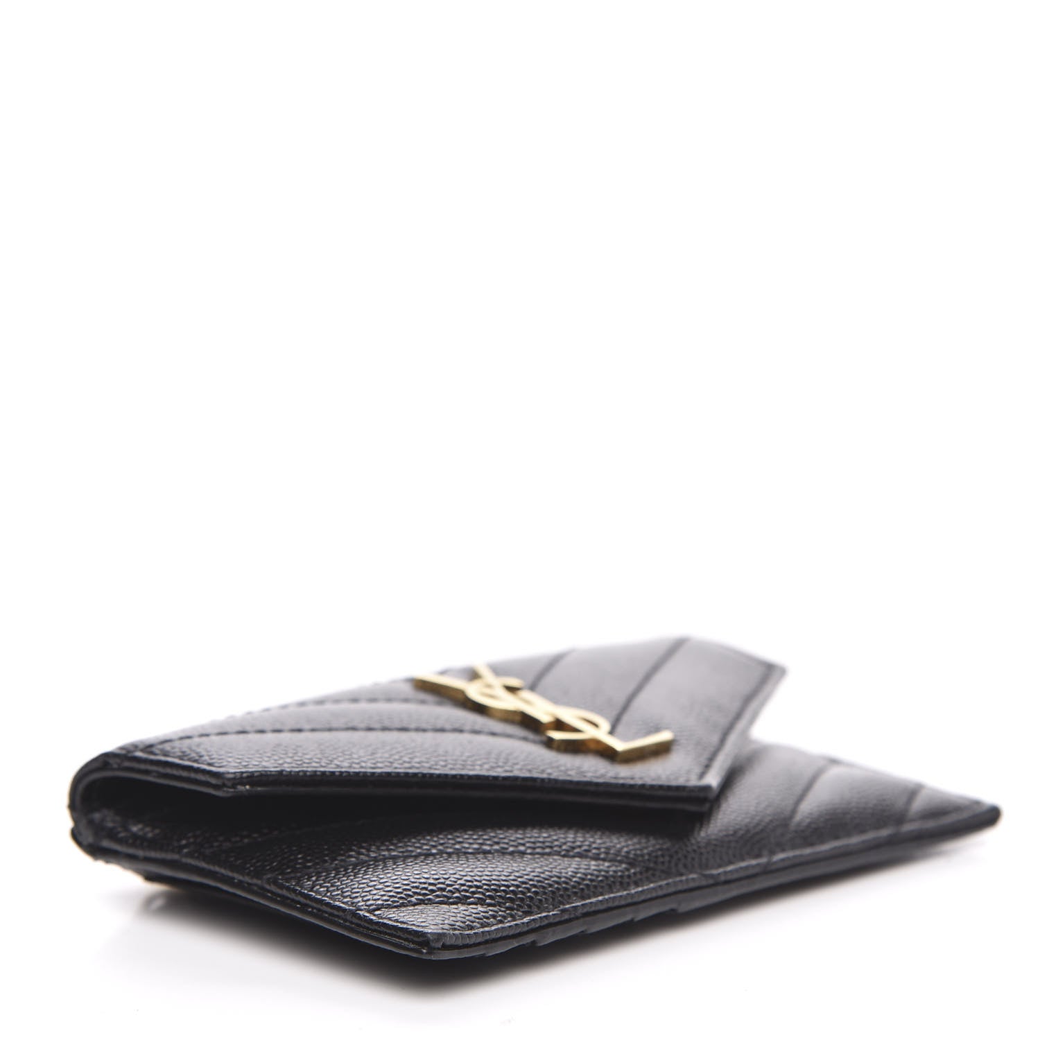 Saint Laurent Grain De Poudre Matelasse Chevron Monogram Compact Wallet Black 4 of 7