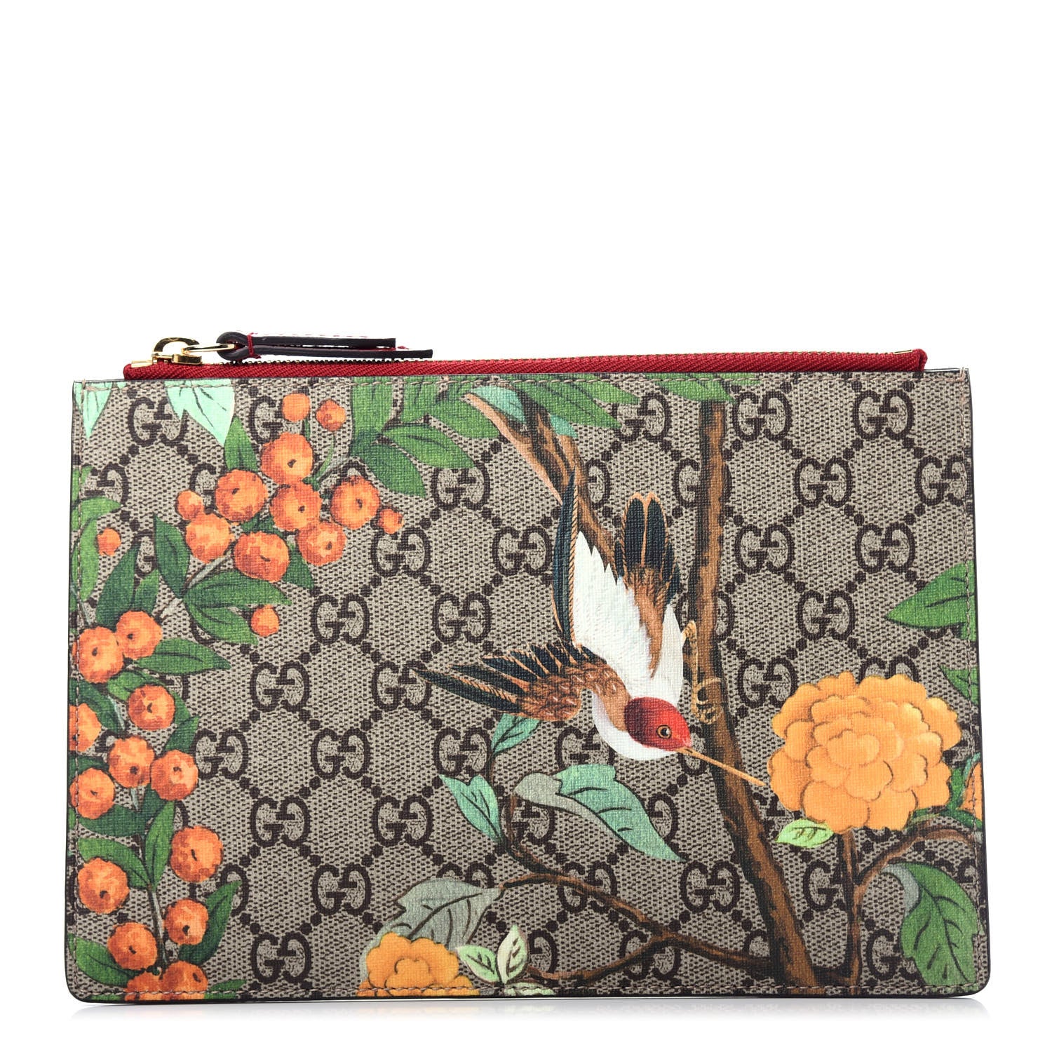 Gucci GG Supreme Monogram Tian Zip Pouch Beige Multicolor Red 1 of 7