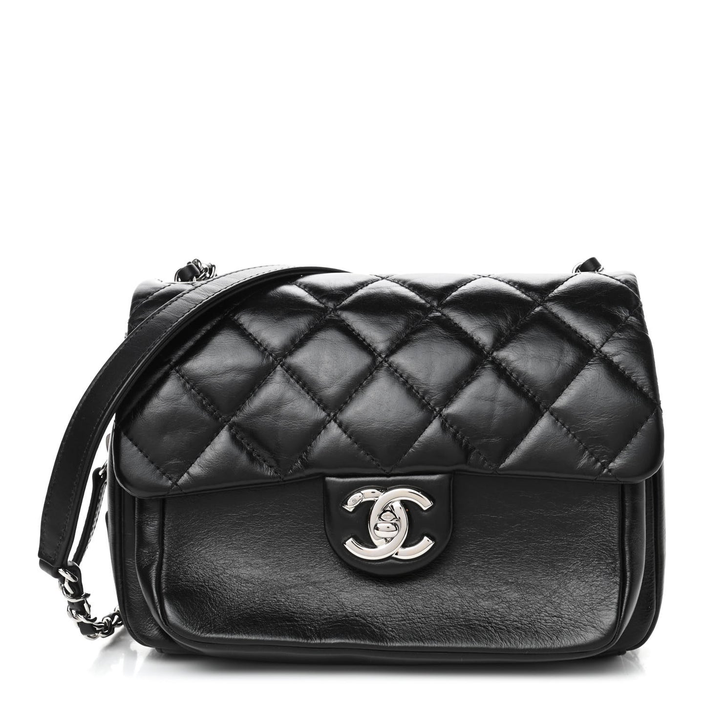 Aged Calfskin Quilted Express Zip Around Flap Black