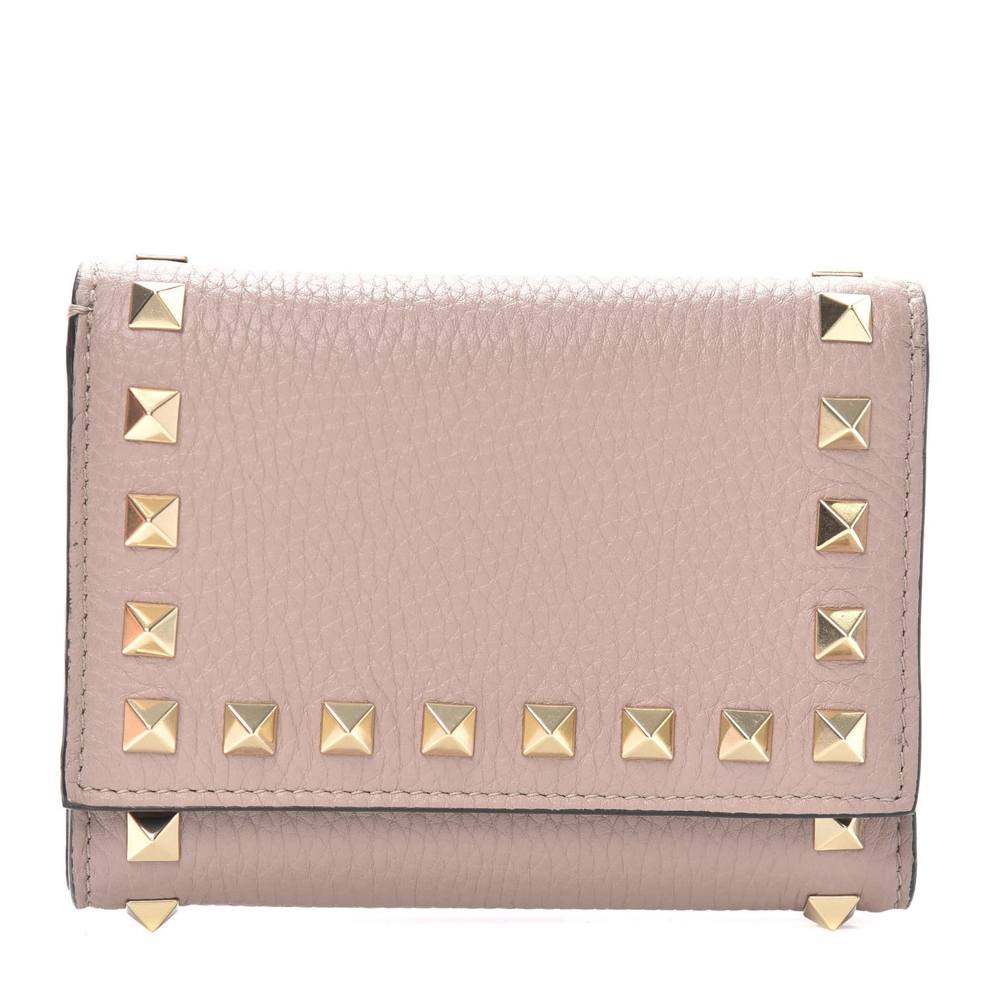 Pebbled Calfskin Bi-Fold Rockstud Wallet Poudre