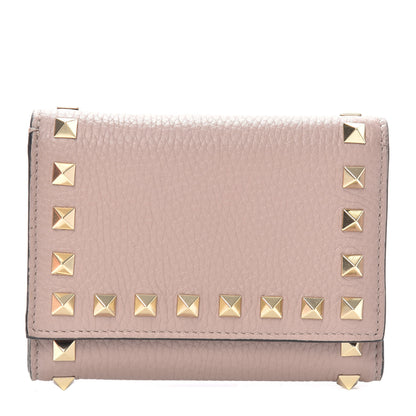 Valentino Garavani Pebbled Calfskin Bi-Fold Rockstud Wallet Poudre 1 of 6